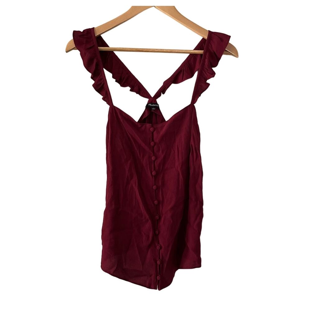 Madewell Ruffle Cami Blouse Women's Size 4 Burgundy Sleeveless Top